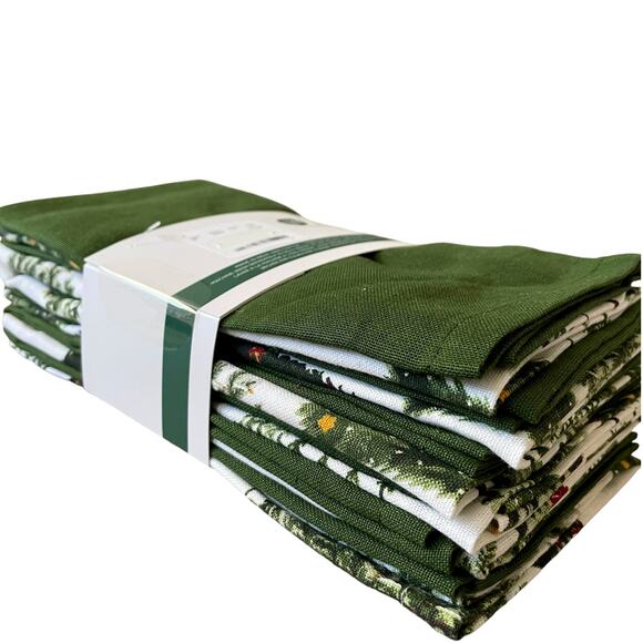 Rachel Ashwell Farmhouse CHRISTMAS TREE Cotton Napkins 12pc Green White New - Picture 14 of 16